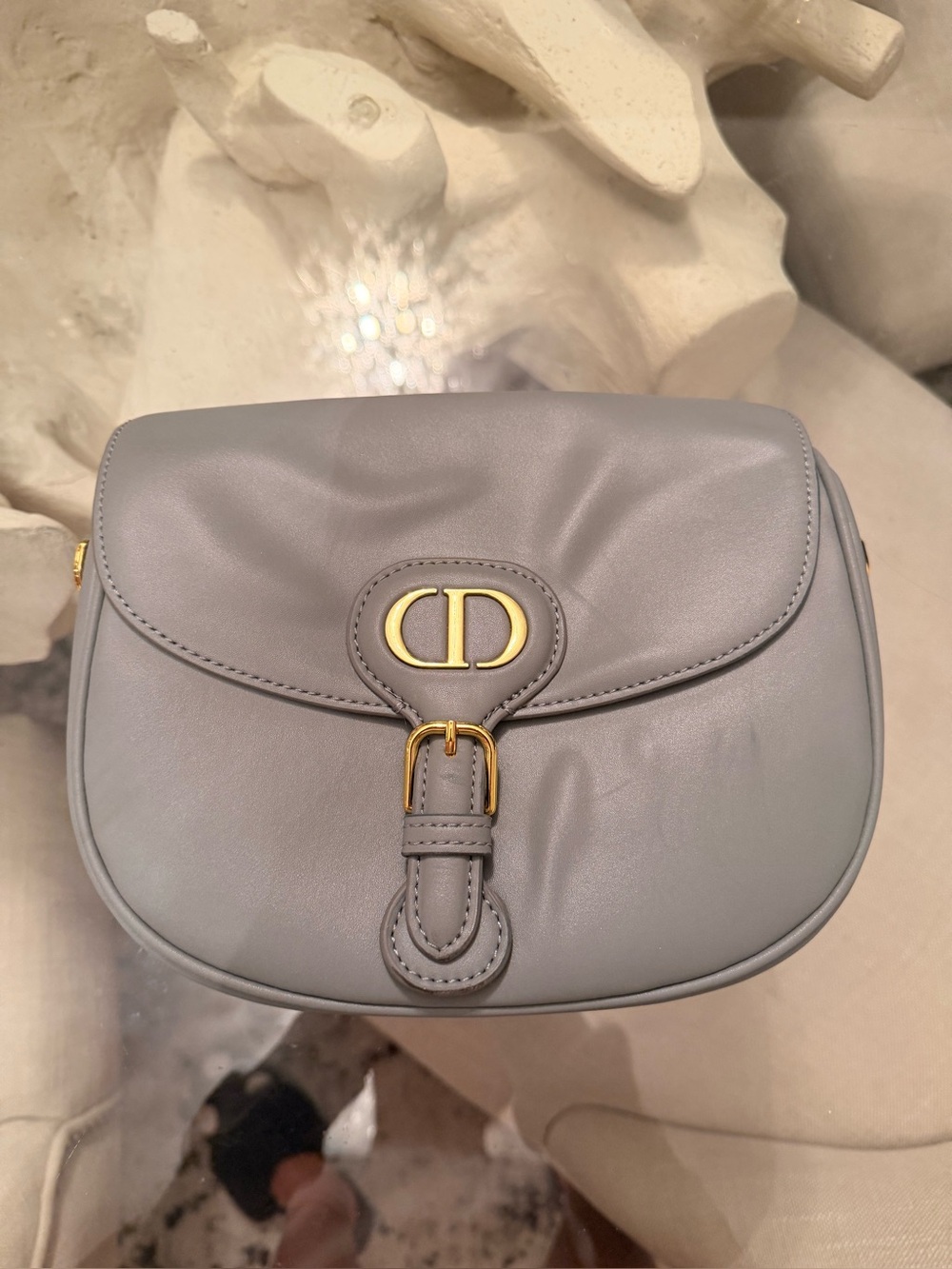 Christian dior Light Gray Leather Saddle Crossbody with Gold CD Hardware
